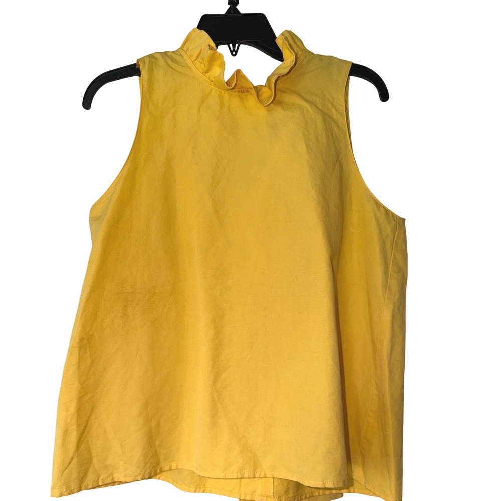 Tyler Boe Yellow Linen Cotton Ruffle Neck Bow Back Sleeveless Top Medium